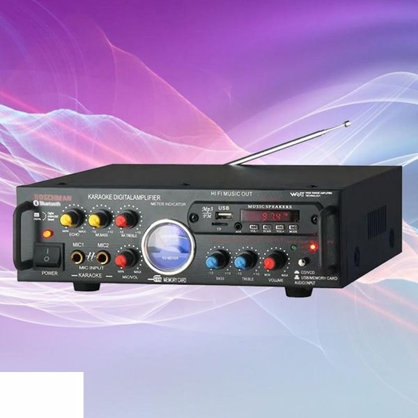 Підсилювач звуку USB FM MP3 AV-339BT караоке для двох мікрофонів Bluetooth 2x120W Box24-63556940 фото